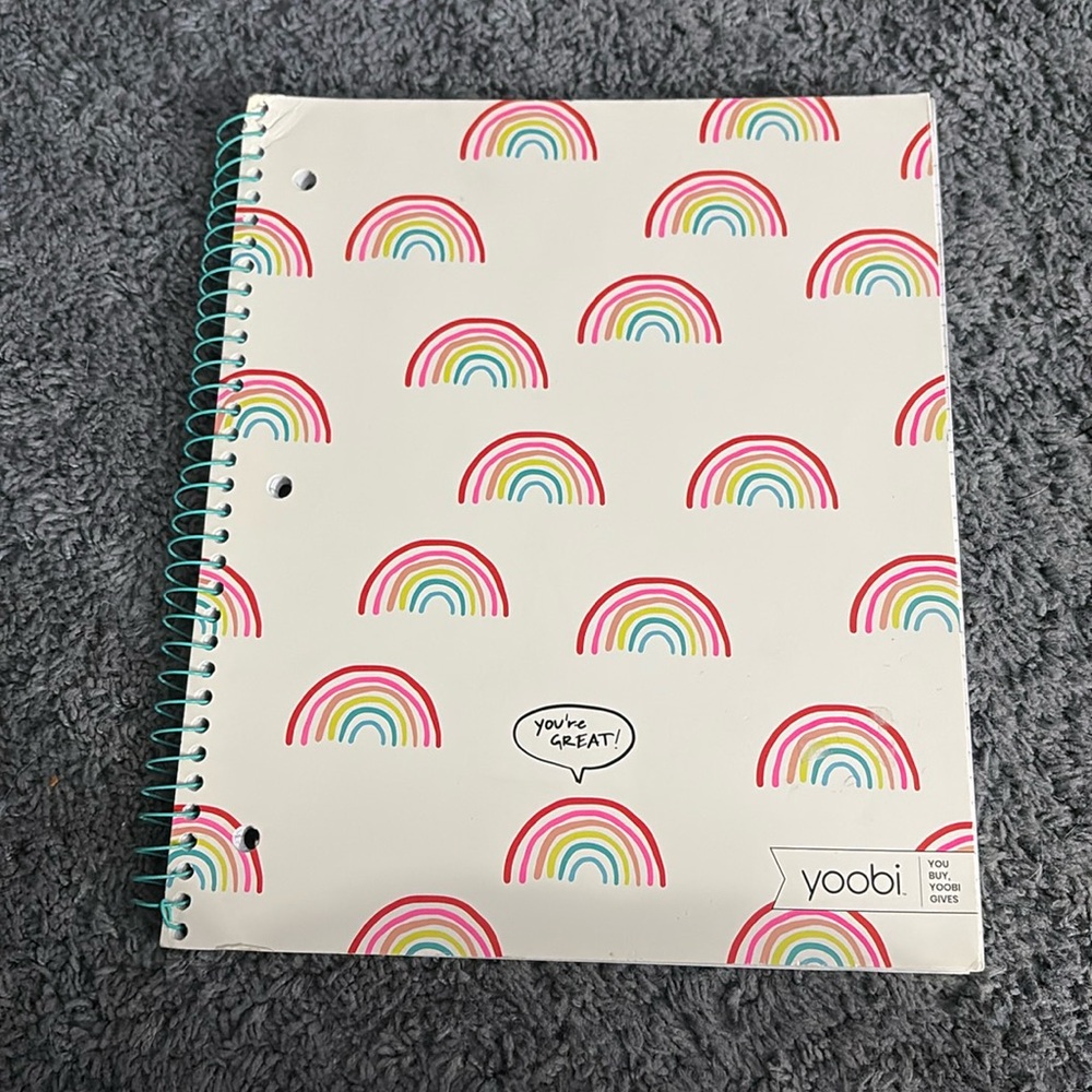 NWT Yoobi 1 subject aural notebook with rainbow designs